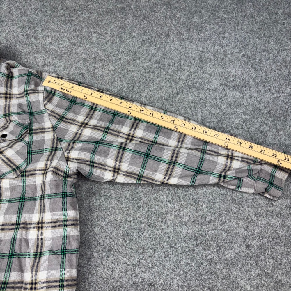 LRG Flannel Shirt Jacket Mens 3XL Grey Green Plaid Sherpa Lined Button Up Heavy - Picture 9 of 11